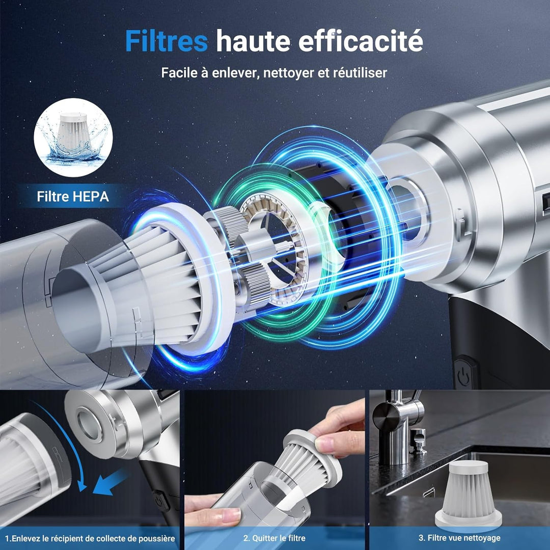 Handstaubsauger, 28000Pa Handstaubsauger Akku, 3 in 1 Faltbar Autostaubsauger, Mini Staubsauger mit