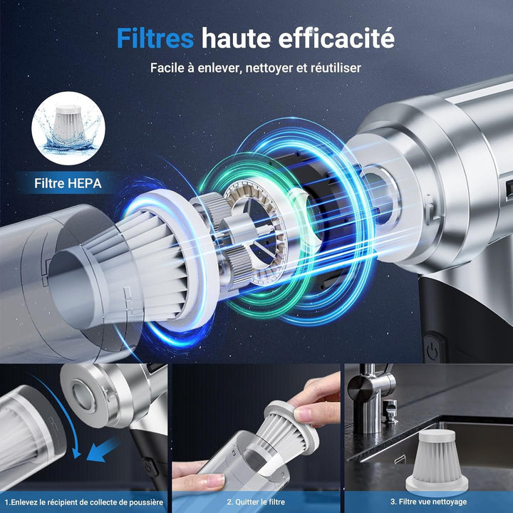 Handstaubsauger, 28000Pa Handstaubsauger Akku, 3 in 1 Faltbar Autostaubsauger, Mini Staubsauger mit