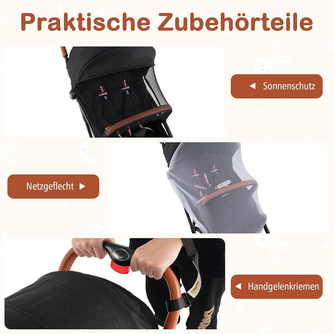 COSTWAY Kinderwagen faltbar, Kinderbuggy mit verstellbare Rückenlehne &amp; Verdeck, Reisebuggy mit Lieg