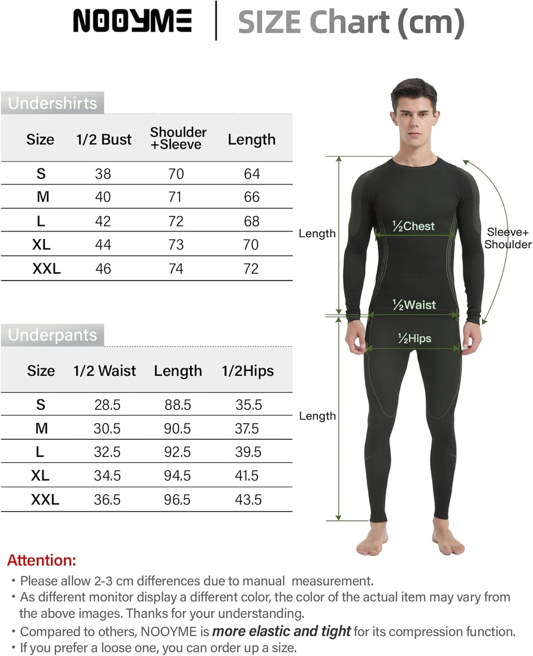 NOOYME Thermounterwäsche Herren Warm Atmungsaktiv Flexibel Skiunterwäsche Weich Thermo Unterwäsche M