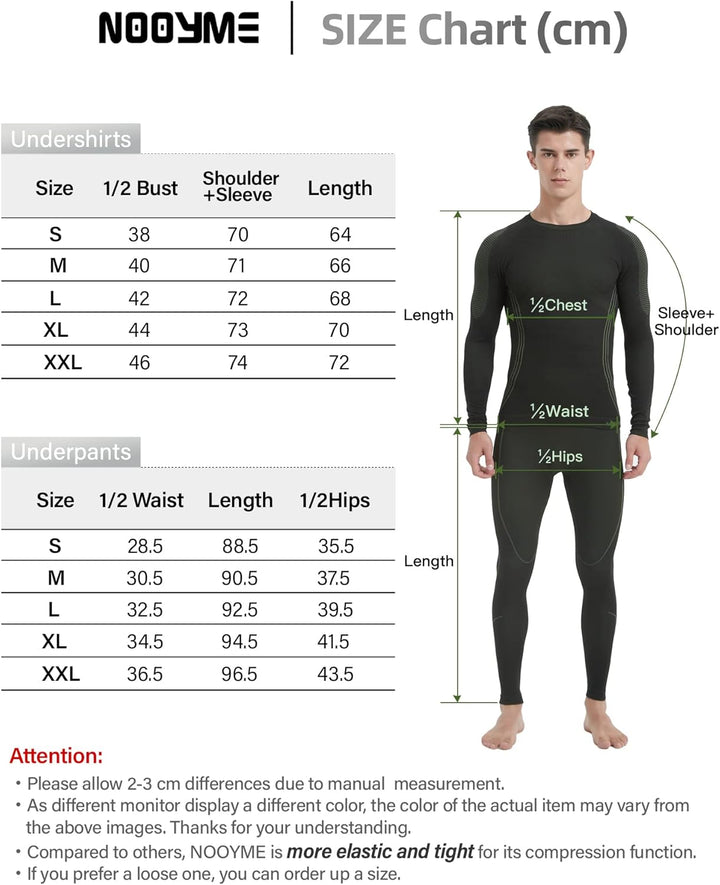 NOOYME Thermounterwäsche Herren Warm Atmungsaktiv Flexibel Skiunterwäsche Weich Thermo Unterwäsche M