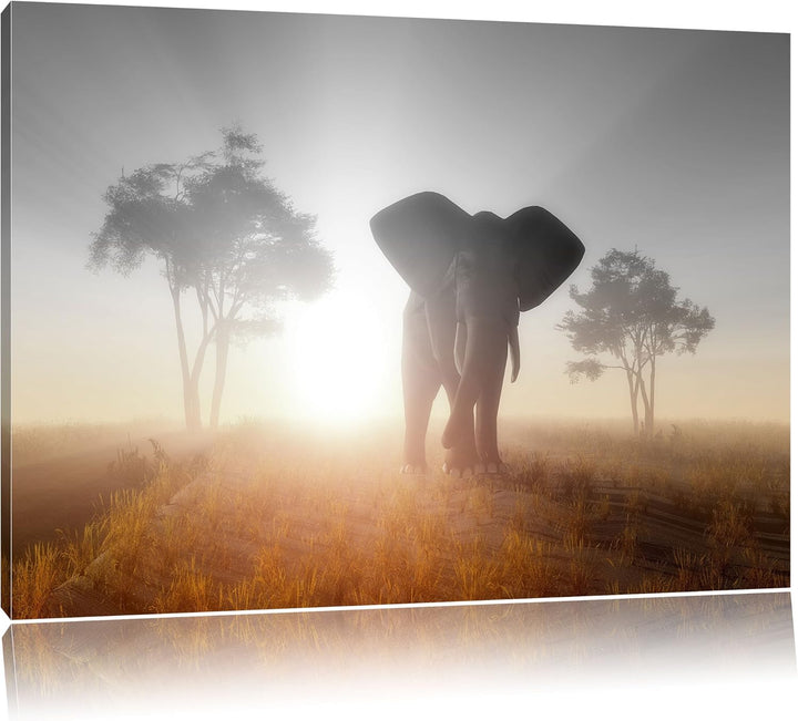 Pixxprint Elefant in der Wüste als Leinwandbild/Grösse: 100x70 cm/Wandbild/Kunstdruck/fertig bespann