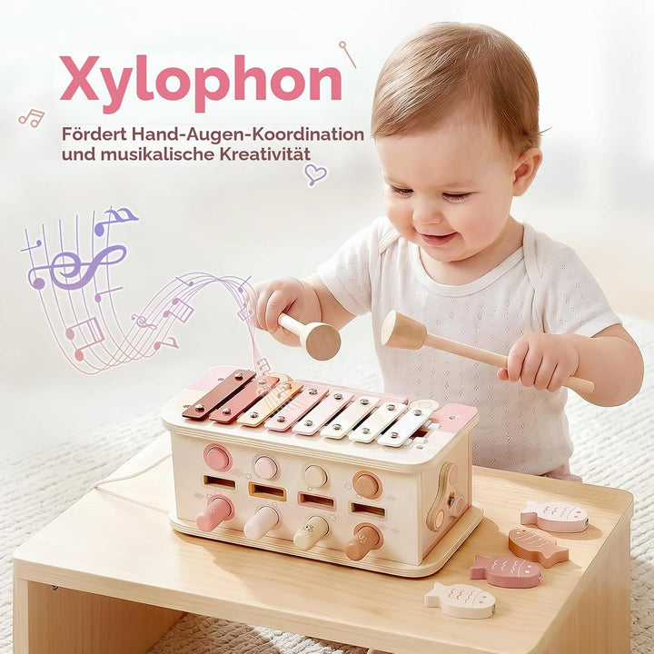 Vanplay Montessori Spielzeug ab 1 Jahr, 7 in 1 Hammerspiel Holzspielzeug Motorikspielzeug, Xylophon