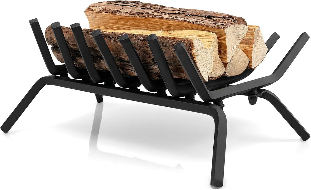 GOPLUS Kaminholzrost 46 cm, robuster Feuerrost aus Schmiedeeisen, Brennholzhalter mit 7 Metall Stang