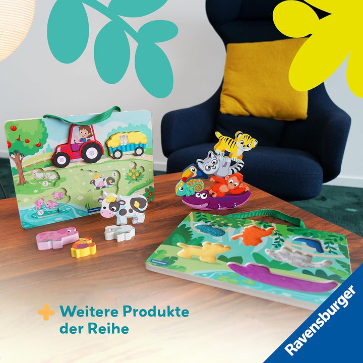 Ravensburger 12034123 Play+ Magnetisches Holz-Zähl-Puzzle: Bauernhof, Zählspiel und Balancierspiel f