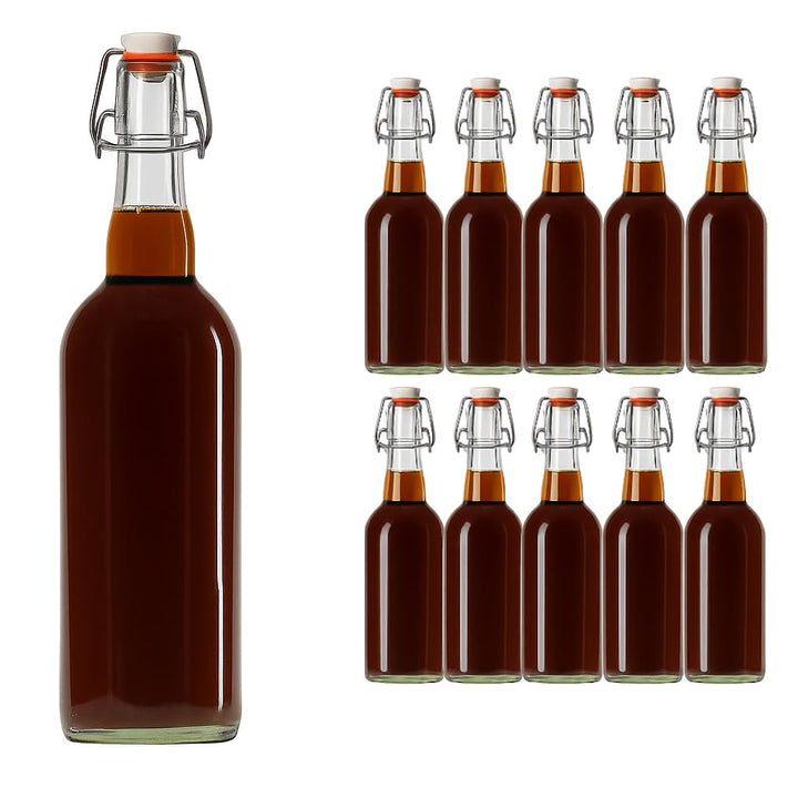 hocz 10er Set Bügelflaschen Bügelflasche Glasflaschen 750ml mit Bügelverschluss zum Selbstbefüllen G