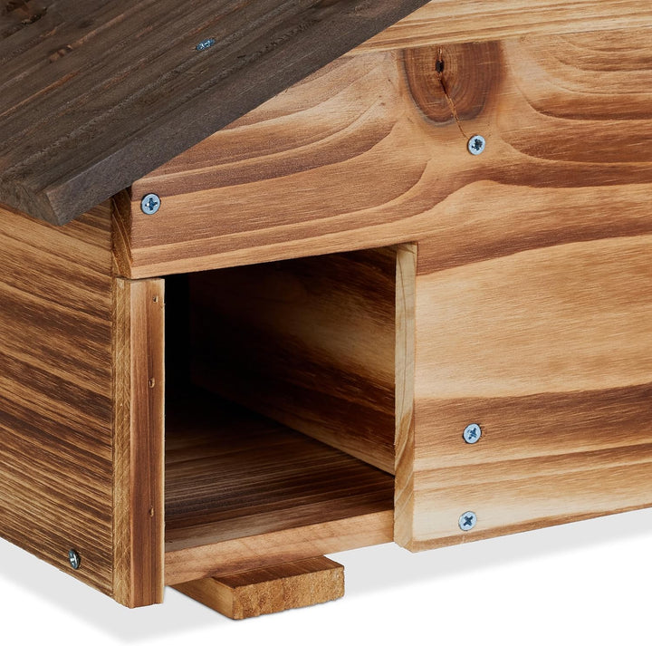 Relaxdays Igelhaus, Holz, Igelhotel mit Boden, 2 Kammern, Winterquartier für Igel, Garten, HBT: 24x4