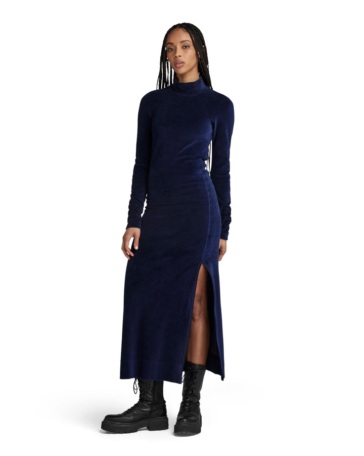 G-Star RAW Damen Velvet Slit Kleid Casual Dress L Blau (Warm Sartho D24224-d428-c423), L Blau (Warm