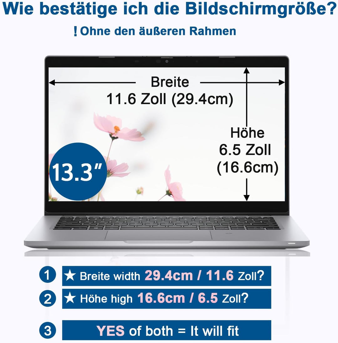 Laptop Sichtschutzfolie 13.3 Zoll, 16:9 Seitenverhältnis Abnehmbarer Sichtschutz Anti Blaulicht Blen