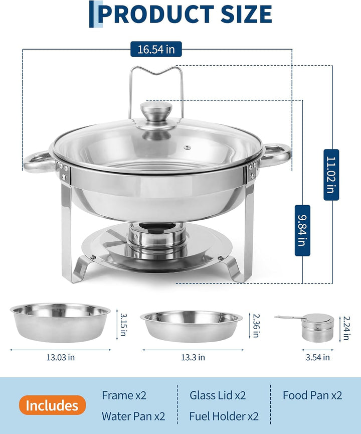 Set mit 4 runden Tellern aus Edelstahl 5L/6L – Deckel aus sichtbarem Glas – ideal für Partys, Hochze