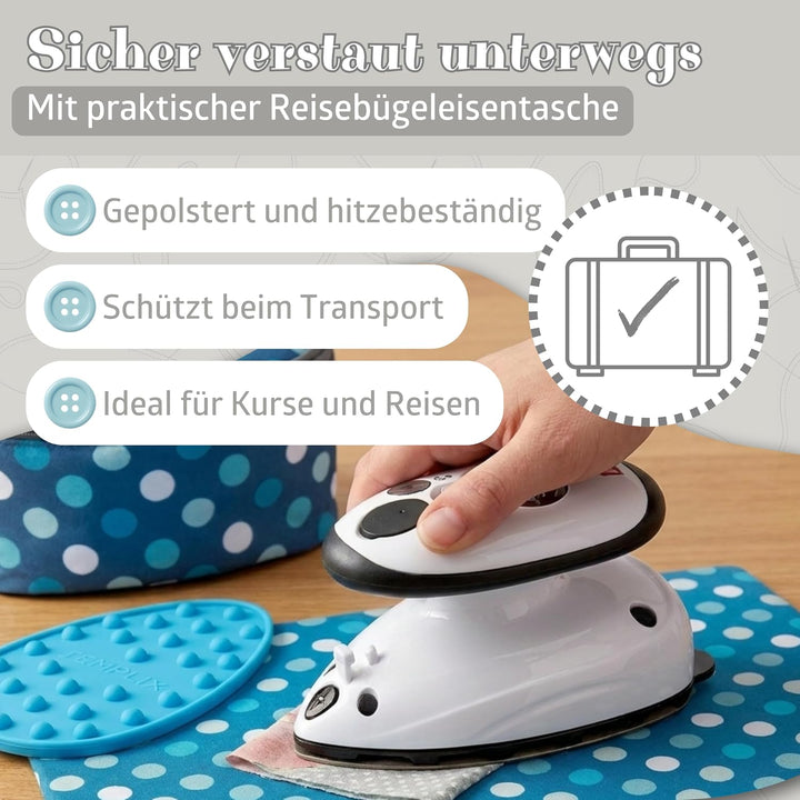Prym Mini Dampf Bügeleisen mit SEMPLIX Silikon Ablage (türkis), Kleines Leichtes Dampf Bügeleisen Fü