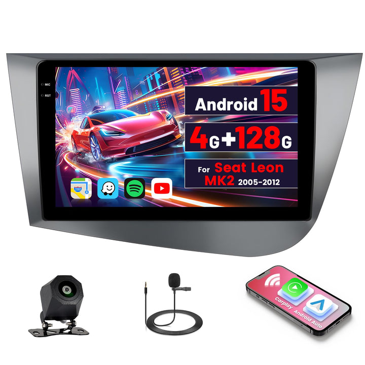 [4G+128G] Inefala Android 15 Autoradio für Seat Leon Mk2 mit Wireless Carplay Android, 9 Zoll Touchs