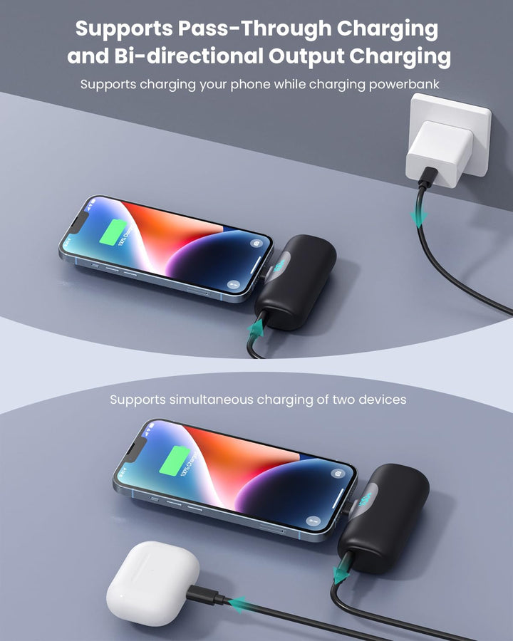 Mini Powerbank für iPhone 5500mAh, Klein Power Bank Kompakt 22.5W PD 3.0A Schnelles Aufladen Akkupac