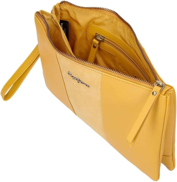 Pepe Jeans Double Brieftasche Handtasche Gelb 27x17x2 cms Leder, Handtasche Gelb