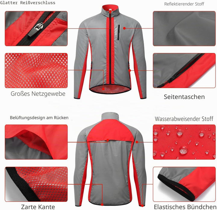 WOSAWE 360 Reflektierende Herren-Sportjacke, Winddicht Wasserabweisend Fahrradjacke Leicht Laufweste
