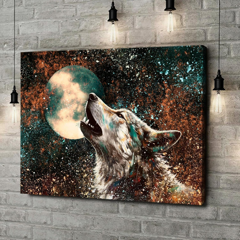 Artmazing | Wolf Bild Bunt | Bild Wolf Mond auf Leinwand | Wolfsbilder Modern | Bilder Wohnzimmer gr