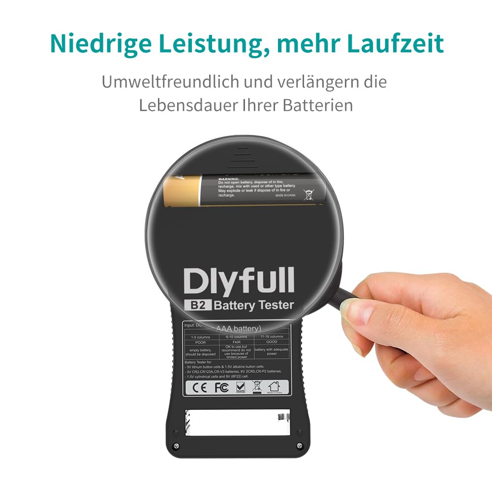 Dlyfull LCD Universal Batterietester für AA AAA C D 9V Digitaler Testgerät für CR123A CR2 CRV3 2CR5