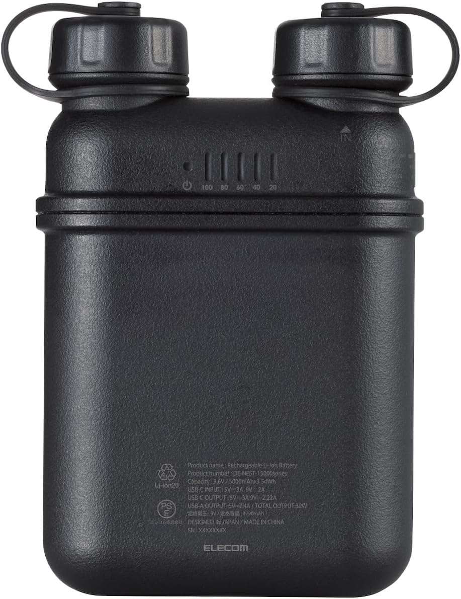 ELECOM NESTOUT Portable Charger, 15000mAh Outdoor Battery Power Bank, 32W USB-C Fast Charging PD, Wa