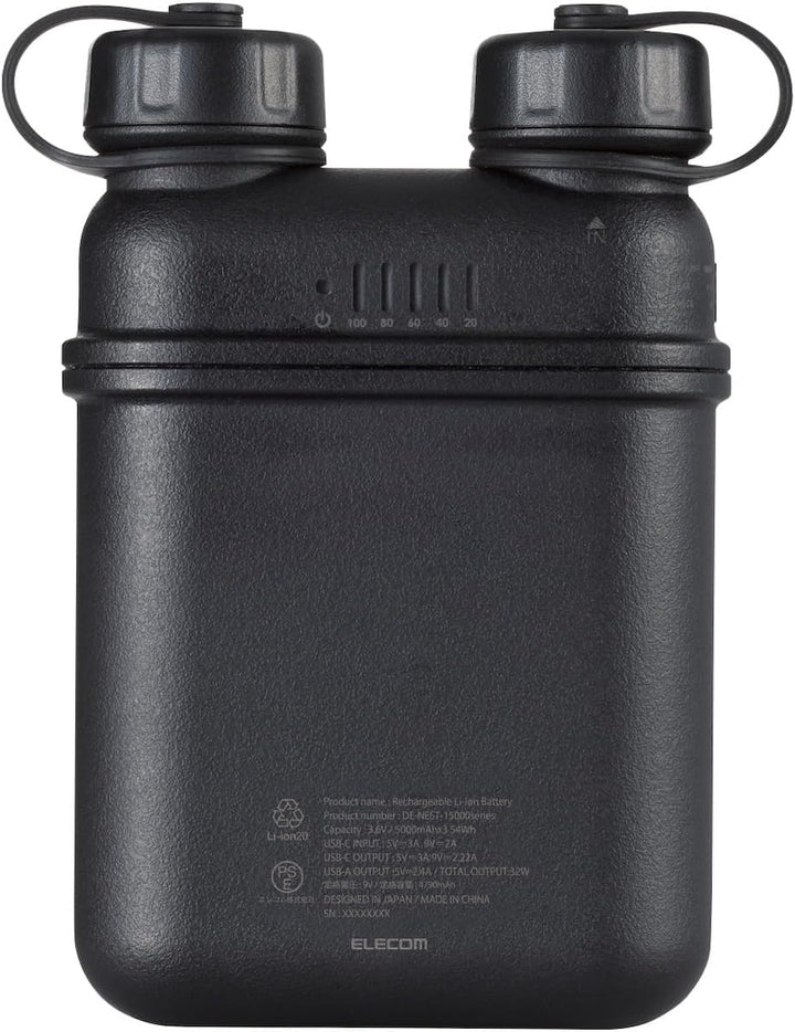 ELECOM NESTOUT Portable Charger, 15000mAh Outdoor Battery Power Bank, 32W USB-C Fast Charging PD, Wa