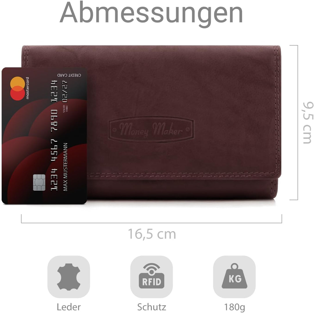 ekavale Damen-geldbörse XXL aus Rindsleder mit RFID Leder-Geldbörse mit vielen Fächern für Frau Bord