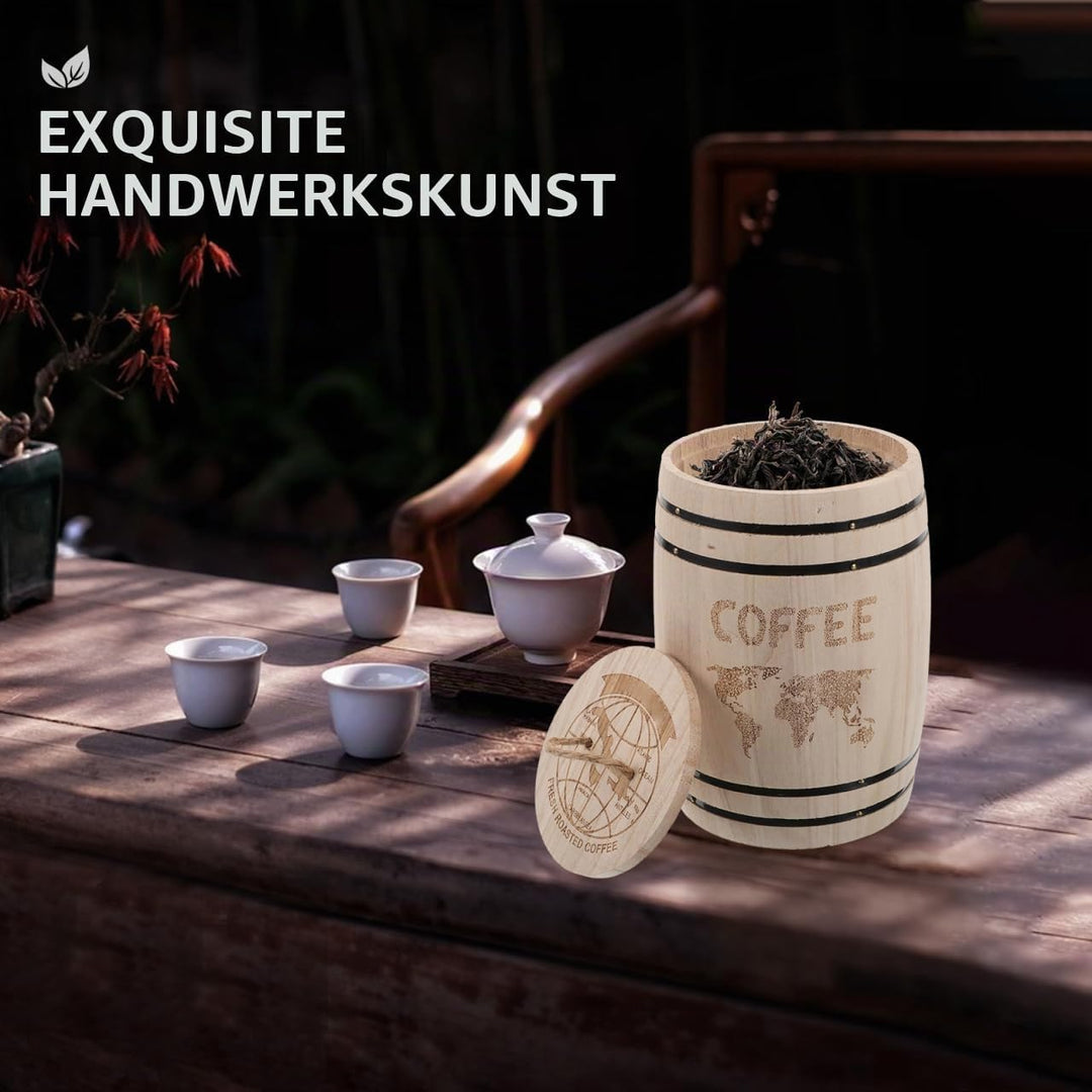 NUOBESTY Holzfass Mit Luftdichtem Deckel Für Kaffeebohnen Und Tee Aufbewahrung Rustikales Bauernhaus