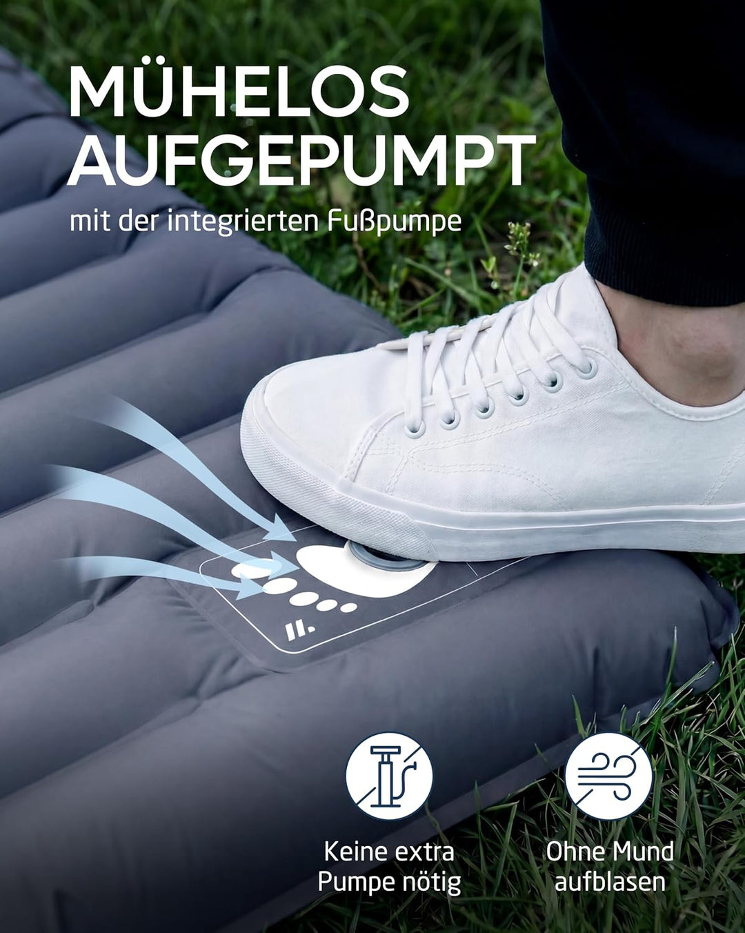 NORDMUT® Isomatte Ultraleicht [mit Reparaturset] - Aufblasbare Luftmatratze Camping kleines Packmass