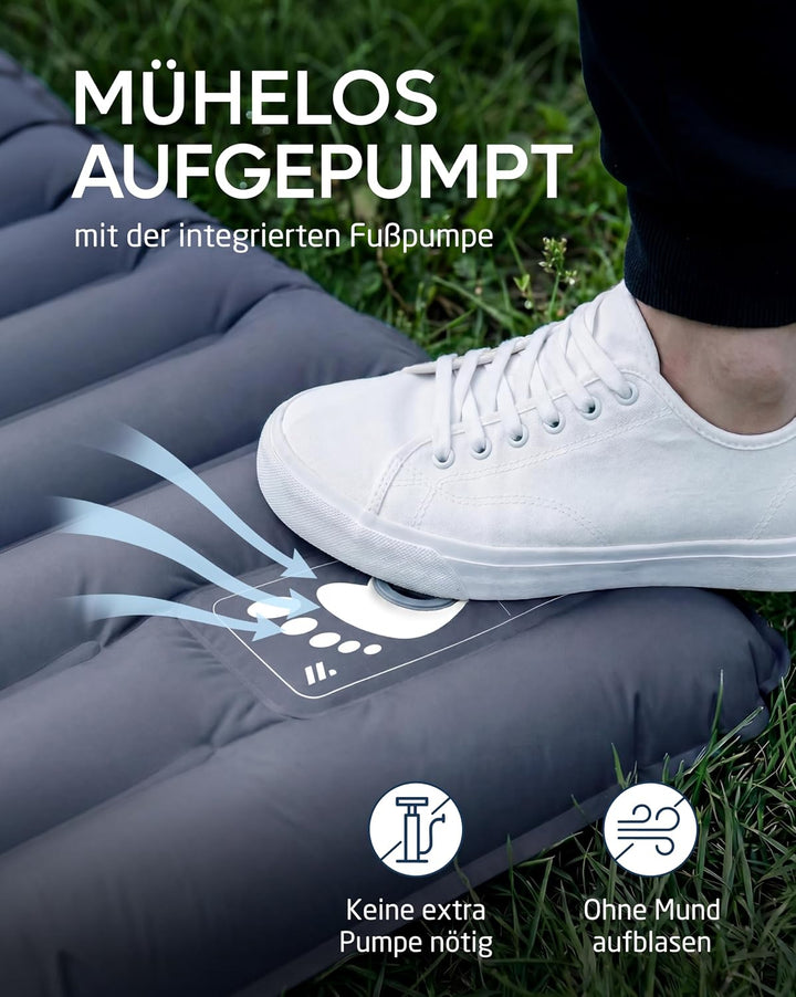 NORDMUT® Isomatte Ultraleicht [mit Reparaturset] - Aufblasbare Luftmatratze Camping kleines Packmass