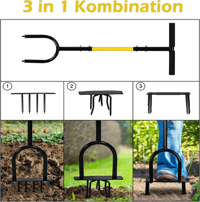 TRMLBE Rasenlüfter Manuell Aerifizierer für Rasen mit T-Griff und multi Spikes 3 in 1 Rasenbelüfter