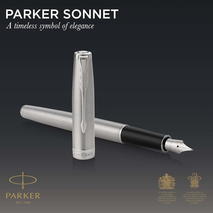 Parker Sonnet Füller | Edelstahl mit Palladiumzierteilen | Füllfederhalter mit mittlerer Feder | Ges