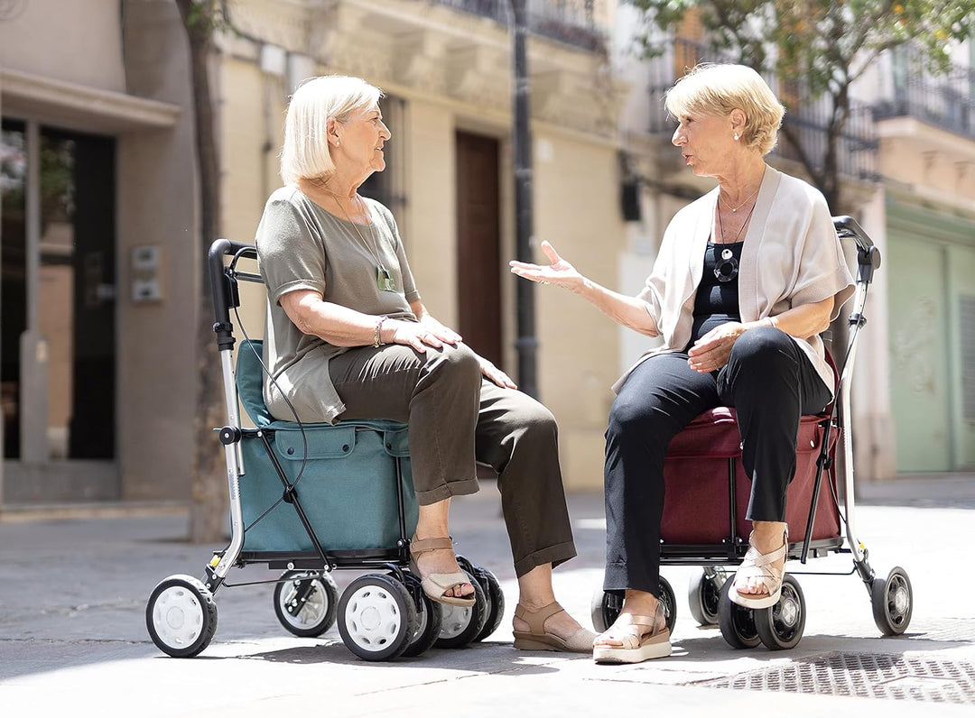 Carlett - Einkaufstrolley Rollator mit 4 Rädern und Sitz, Zusammenklappbarer Einkaufswagen mit herau
