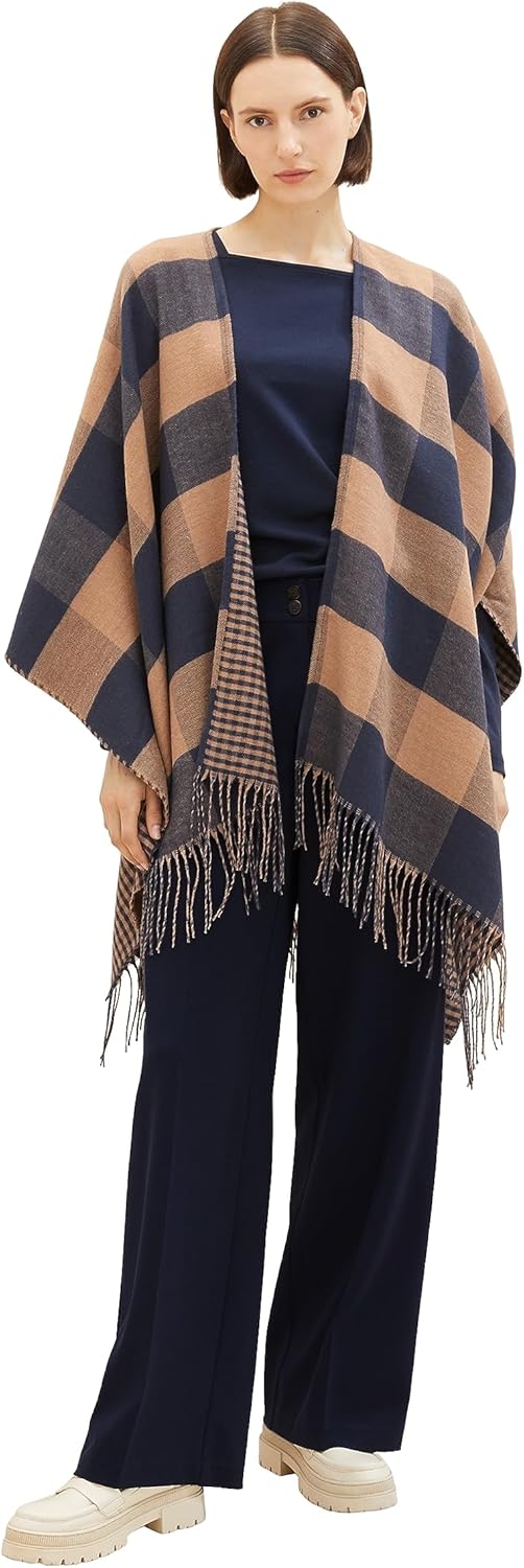 TOM TAILOR Damen Poncho mit Karomuster
