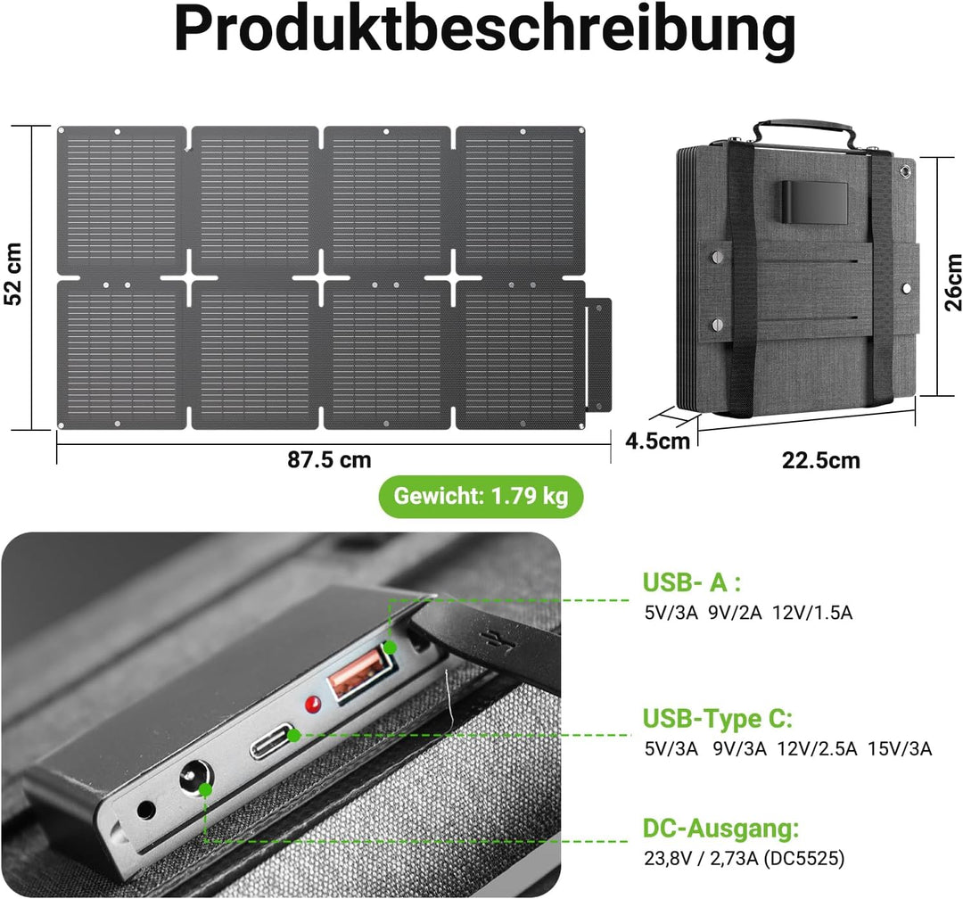 60W Solarpanel Faltbares, IP67 Wasserdichtes Tragbares Solar-Ladegerät, Handy Solar Panel Im Freien,