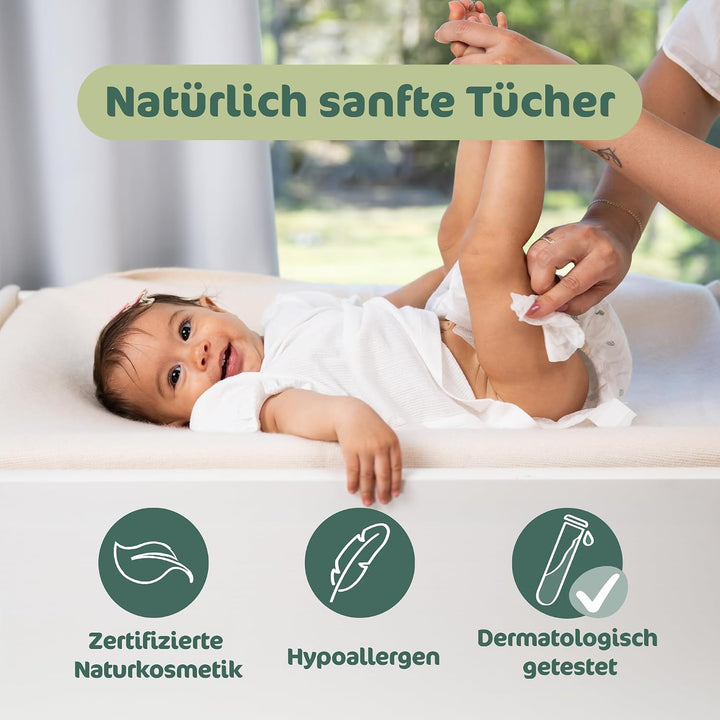 Naty Baby Feuchttücher | 100% pflanzenbasiert &amp; unparfümiert für empfindliche Haut | Plastikfreie &amp;