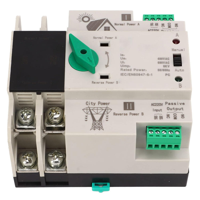 Dual Power Automatic Transfer Switch 220 V, 2P Power Switch Controller Hochtemperaturbeständig, unte