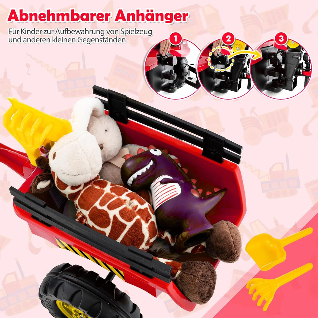COSTWAY Trettraktor, Kinder Traktor mit Abnehmbarer Anhänger & Grabschaufel, Kindertraktor bis 35 kg