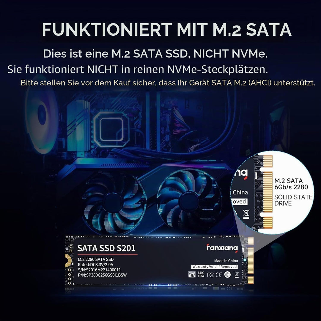 fanxiang M.2 SATA SSD 512GB 2280 Interne Festplatte mit SLC Cache, Hochgeschwindigkeits SSD M2, Lese
