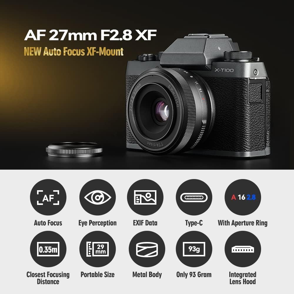TTartisan APS-C AF 27mm F2.8 Autofokus-Objektiv für Fuji X Mount, Leichtes Design, Kompatibel mit Fu