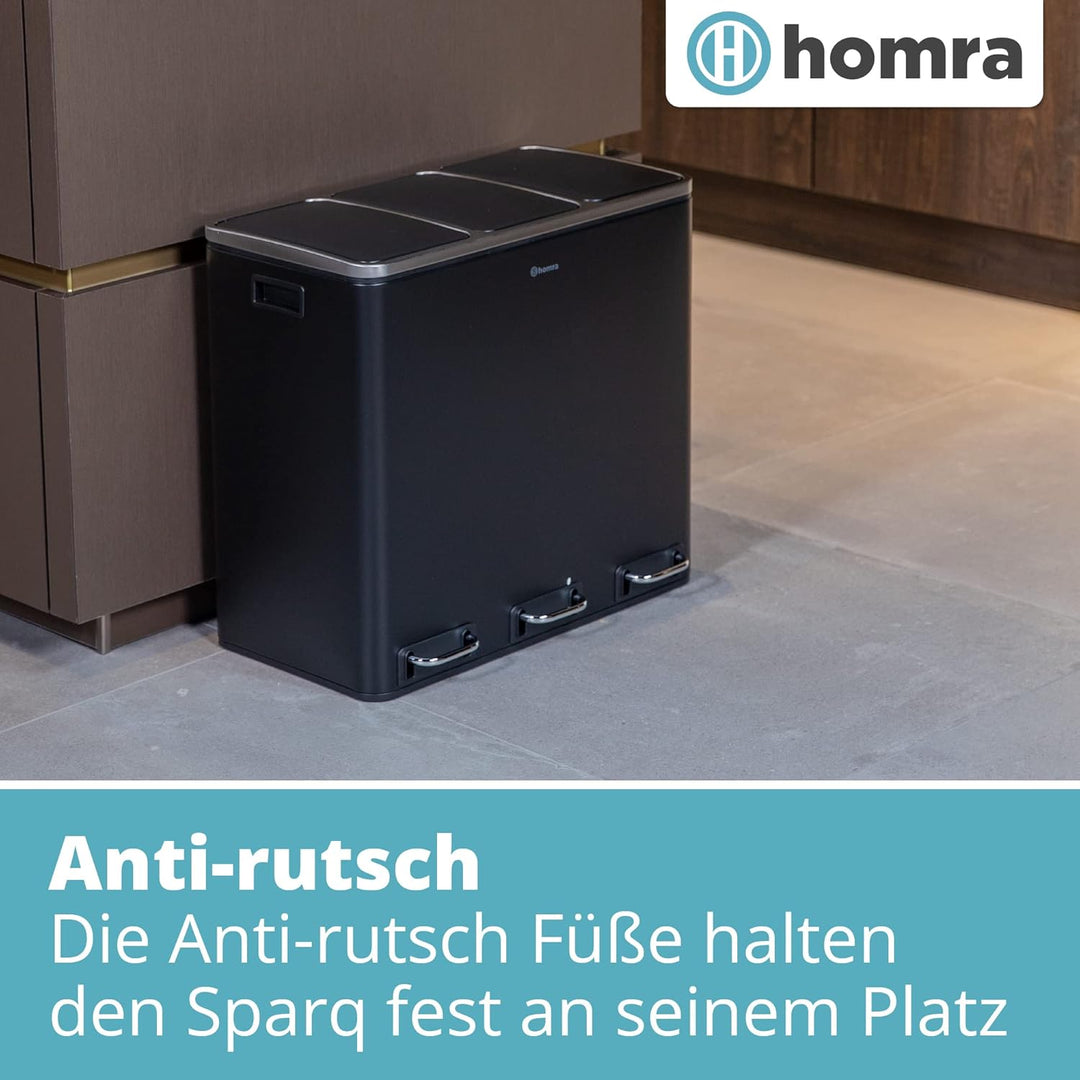 Homra Mülleimer Küche 3 Fächer Sparq 54l | Mülltrennsystem 3Fach | Edelstahl Treteimer 3x18 Liter |