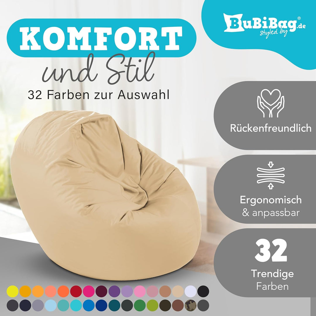 BuBiBag 2in1 Sitzsack L - XXL mit Füllung für Kinder & Erwachsene, Gaming Beanbag & Bodenkissen für
