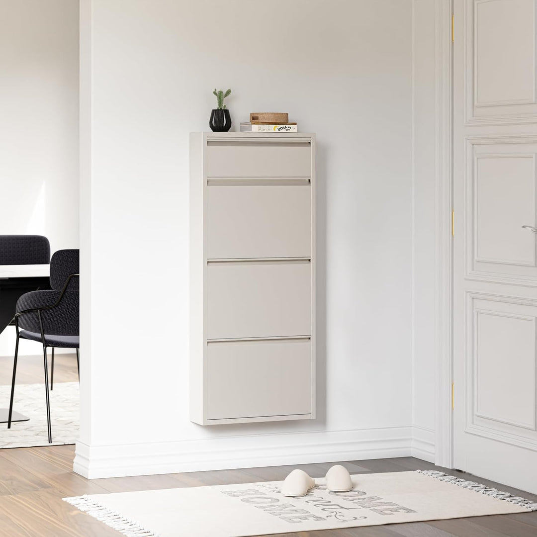 [en.casa] Schuhschrank Sokndal Schuhkipper mit 4 Klappen Metall Schuhkommode für 6 Paar Schuhe 118 x