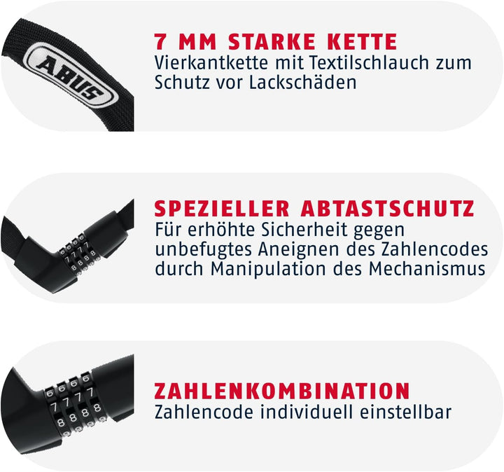 ABUS Kettenschloss Tresor 1385/75 – Zahlenschloss aus gehärtetem Stahl – 6 mm starke Vierkantkette –
