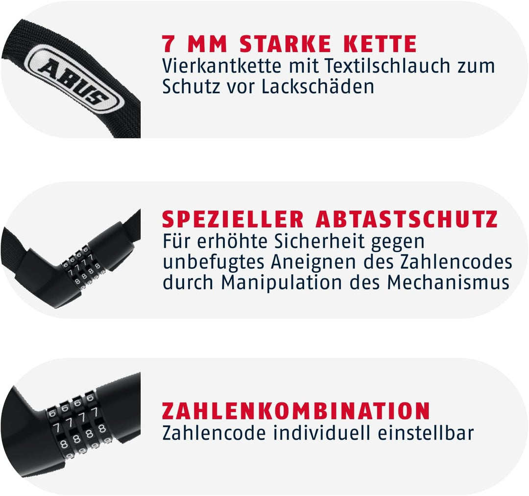 ABUS Kettenschloss Tresor 1385/75 – Zahlenschloss aus gehärtetem Stahl – 6 mm starke Vierkantkette –