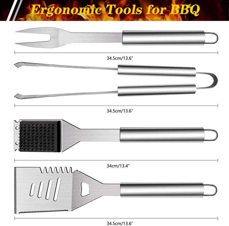 QH7 10PC Edelstahl Grillbesteck-Set,QH Professionelle Grill Bestecksets in Tragetasche BBQ Grillwerk