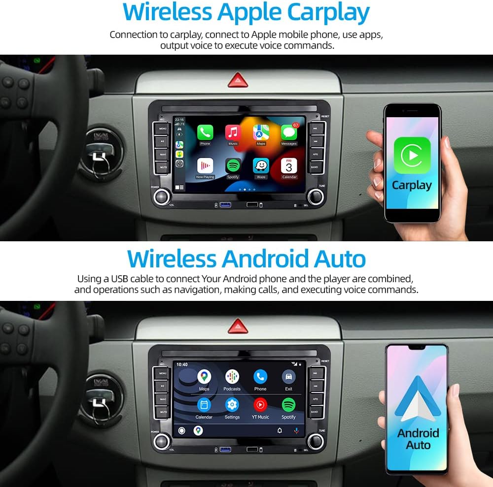Podofo 2 Din Android 11 Autoradio für VW Golf 5 6 Polo Seat Skoda Radio mit Wireless Apple Carplay,