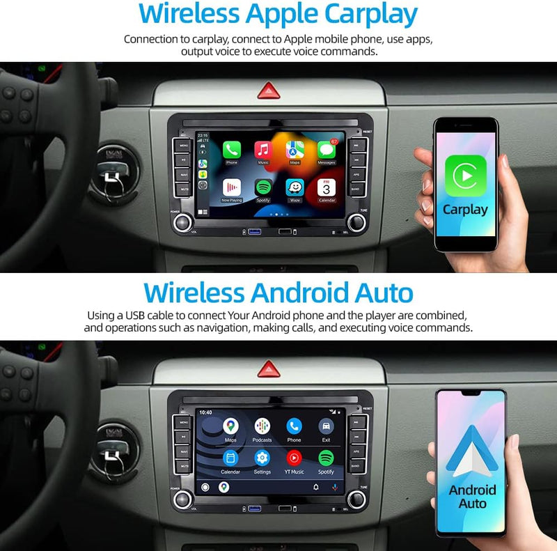 Podofo 2 Din Android 11 Autoradio für VW Golf 5 6 Polo Seat Skoda Radio mit Wireless Apple Carplay,