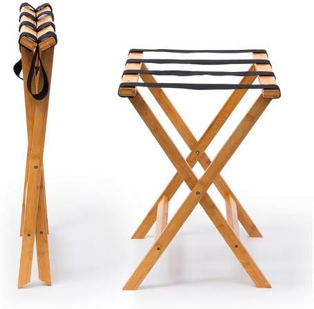 Relaxdays Kofferständer Holz HxBxT 50 x 60 x 37,5 cm Kofferbock aus Bambus mit 4 stabilen Gurten als