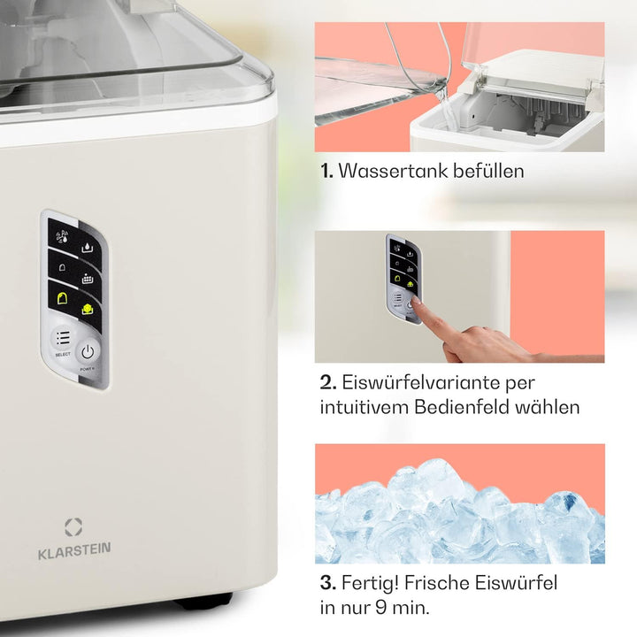 Klarstein Eiswürfelmaschine für Zuhause Camping Gastro, Schnelle Mini Eiswürfelmaschine Klein, Profi