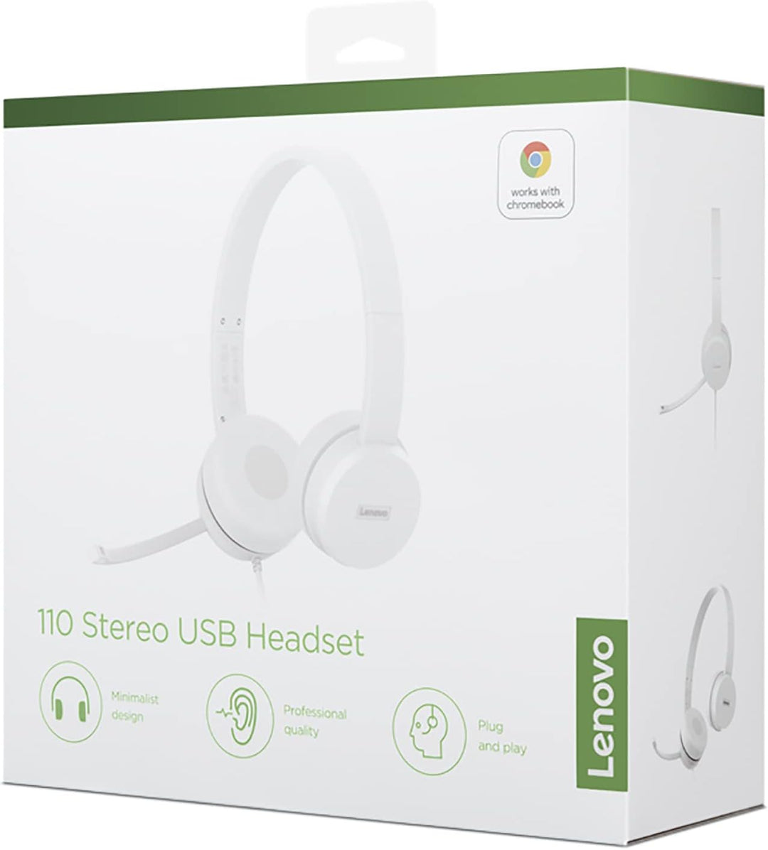 Lenovo 110 Analoge Stereo-Kopfhörer (Geräuschisolierung, drehbares Mikrofon, Leder und Schaumstoff-O