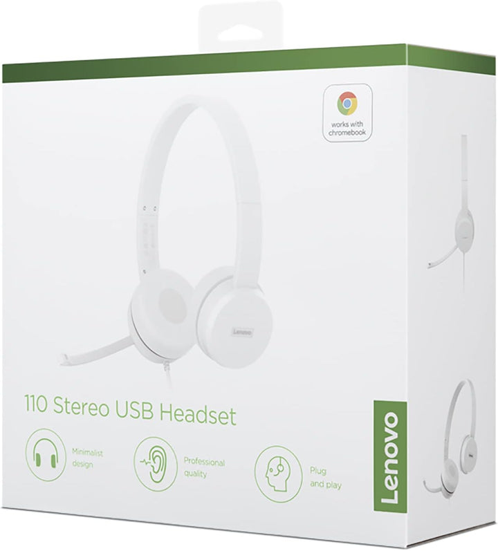 Lenovo 110 Analoge Stereo-Kopfhörer (Geräuschisolierung, drehbares Mikrofon, Leder und Schaumstoff-O