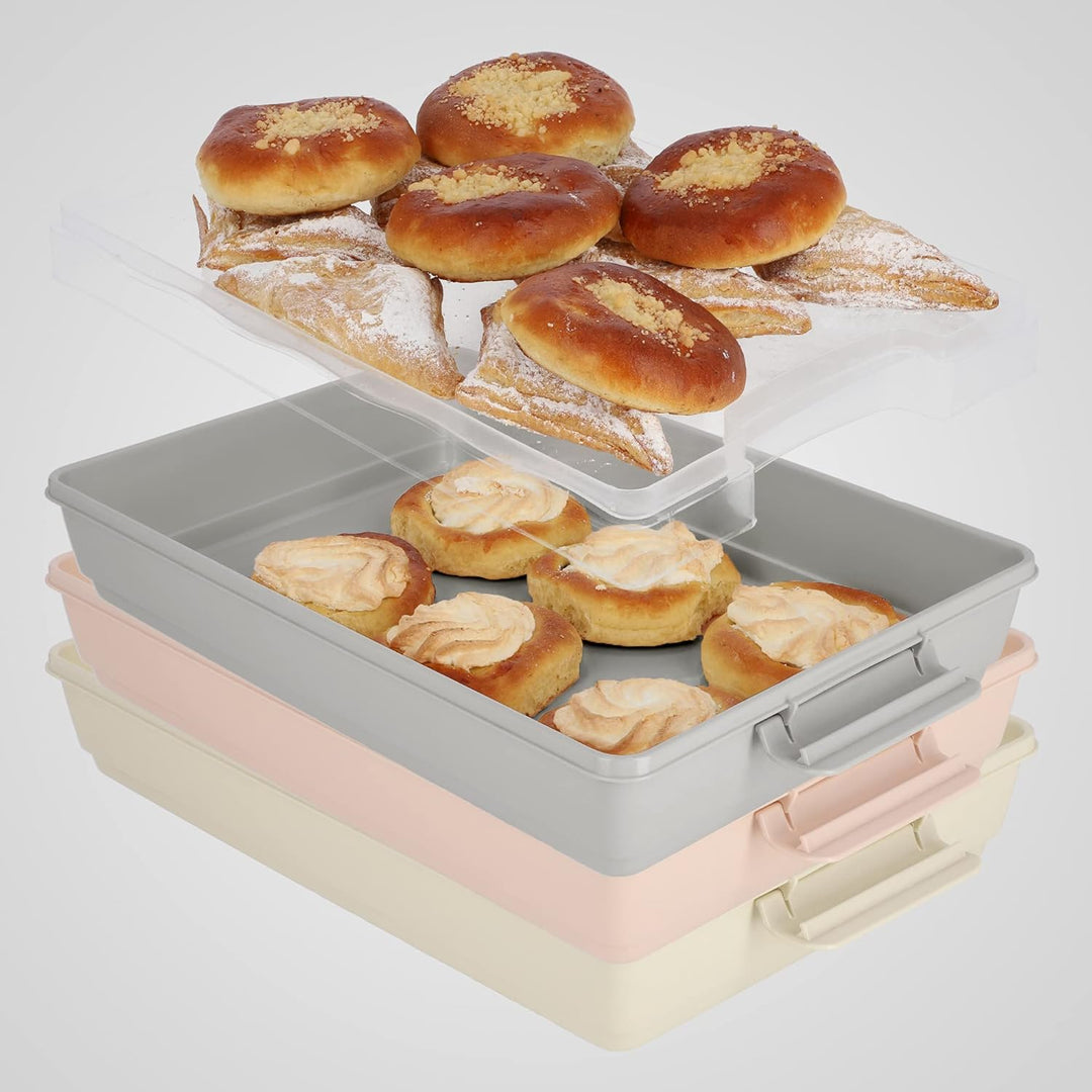 KADAX Kuchenbox mit Deckel, 44 x 30 x 12,5 cm, Kuchenbehälter aus Kunststoff, Transport-Box mit Grif